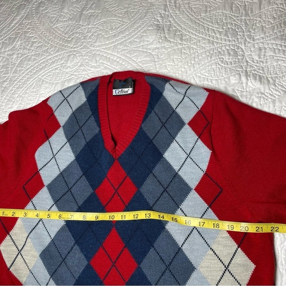 Vintage Cellini Men's Red&Blue Argyle Wool Blend Sweater Preppy Grandpa Academia - Picture 4 of 8